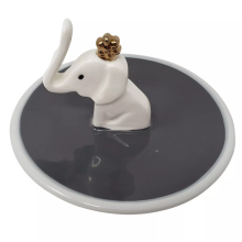 Baby Elephant Ceramic Jewelry Tray - Gold, White, Gray Necklace Holder