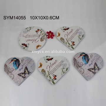 Colorful Heart and Round Shape Cup Mats Wood