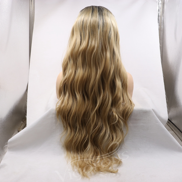 long ombre gold premium high quality afro kinky curly wholesale black women synthetic hair wigs lace front