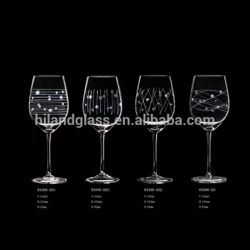2016 new designed hand blown etched wine glass