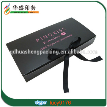 Best Selling Wholesale Custom Design Black Paper Packaging Hair Extension Box with Ribbon