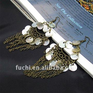 Vintage chain earring shell charm alloy earring