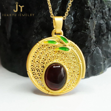 Wholesale Round Brass Pendants with Stone Inclusions: Bamboo Leaves, Amber, Precious Stones & Gemstones