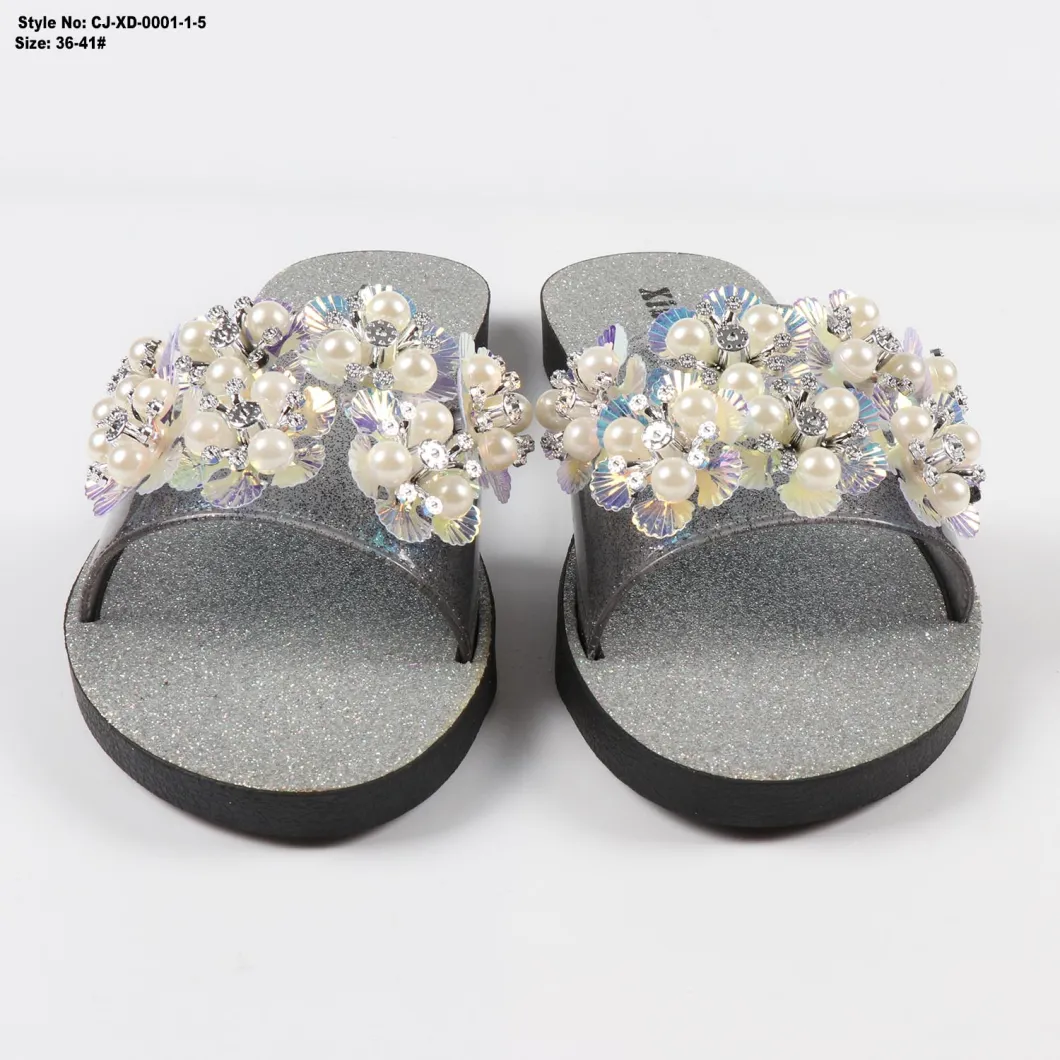 Superstarer 2020 Design Summer Rhinestone Beads Slippers for Women Fashion EVA Wedge Flip-Flops