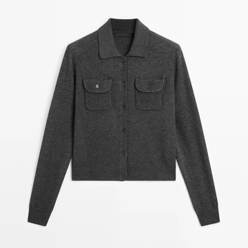 Women's pocket decoration wool blend cardigan