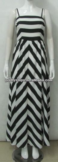 PRETTY STEPS fashion black and white stripes chiffon maxi slip evening dress