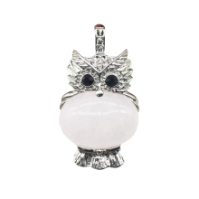 Clear Crystal Oval Beads CZ Rhinestone Silver cz owl Pendant