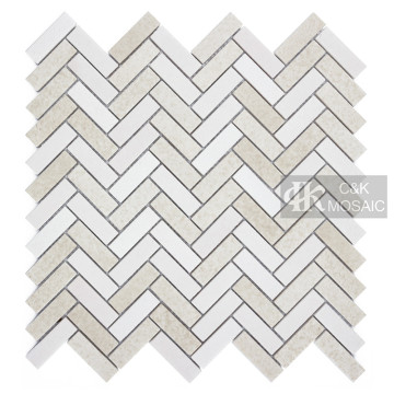 Herringbone Glass Mosaic Tile Backsplash Beige Tile