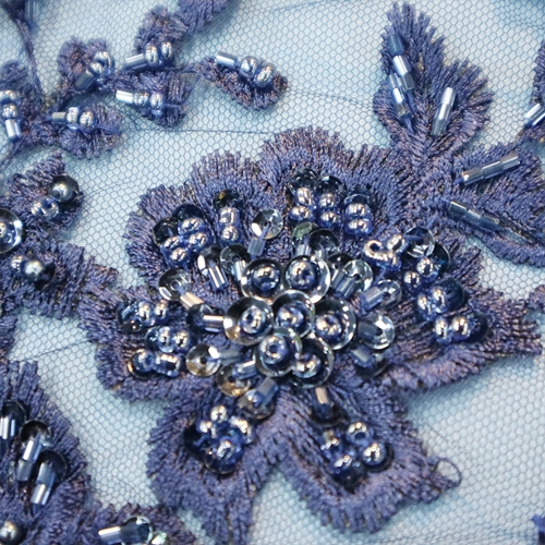 Dark Blue Beaded Embroidery Lace