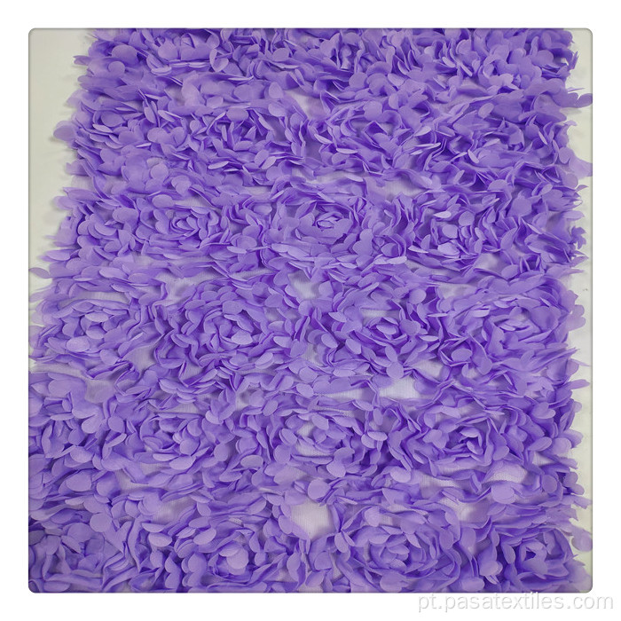 Flores de bordados 3D Tecido de tecido roxo de bordado de bordado de renda de renda