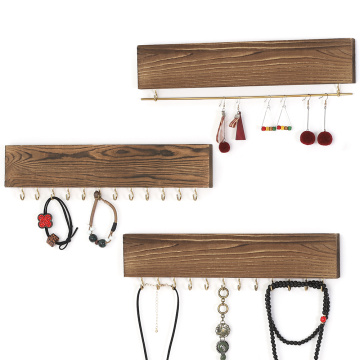 Wood Hanging Jewelry Holder with Removable Earrings Rod