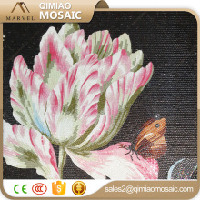 Black Color Pink Flower Glass Mosaic Sun Patterns Hand Cut