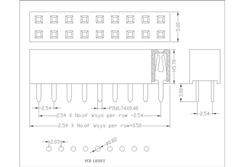 2.54 mm Female Header Dua Row Straight Type H5.7 FHES23-XXDXXX-Model