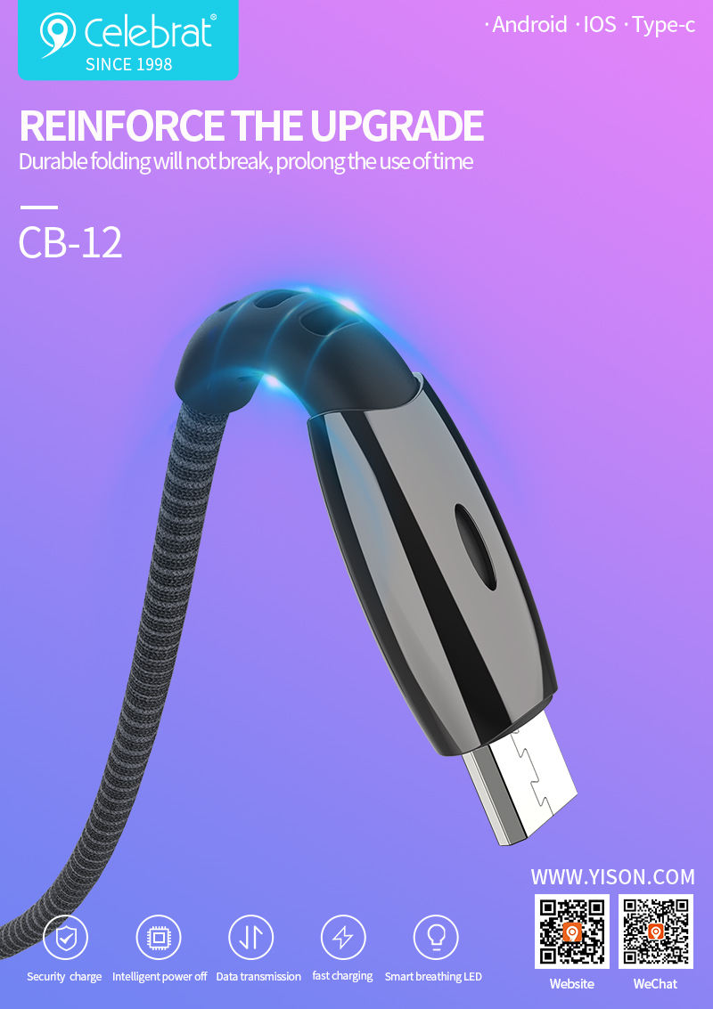 Fábrica Atacado CB-12T Fabrico PVC + TPE Jacket Tipo de carregamento rápido C cabo USB para Samsung para para Huawei