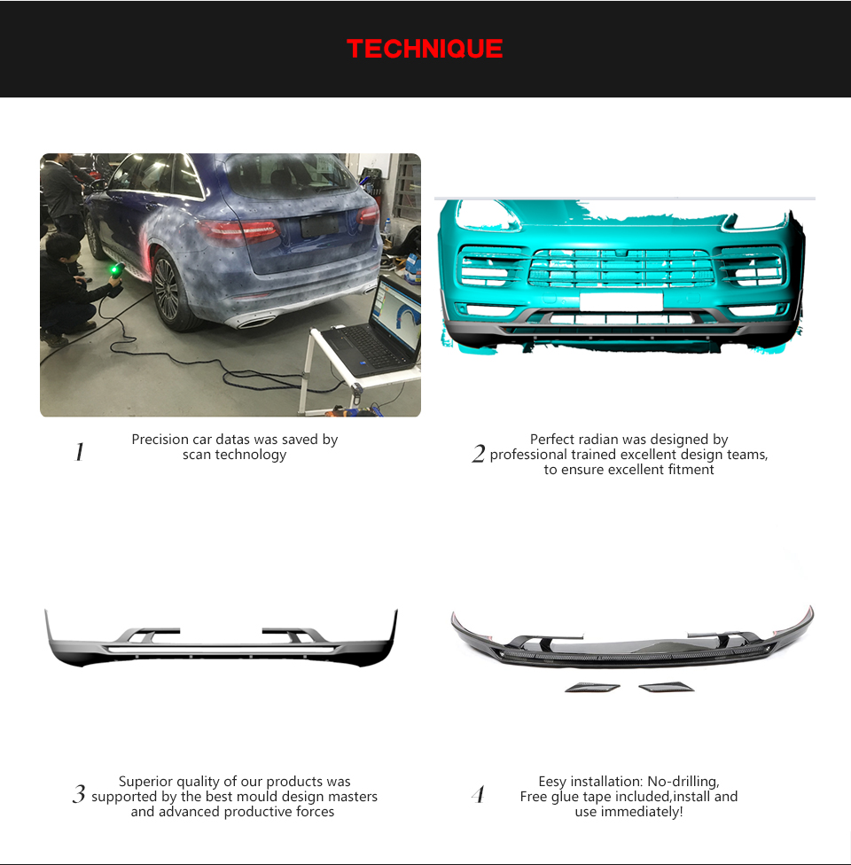 JCSPORTLINE Carbon Fiber Front Bumper Lip for Porsche Cayenne Sport Utility 4-Door 2018-2019