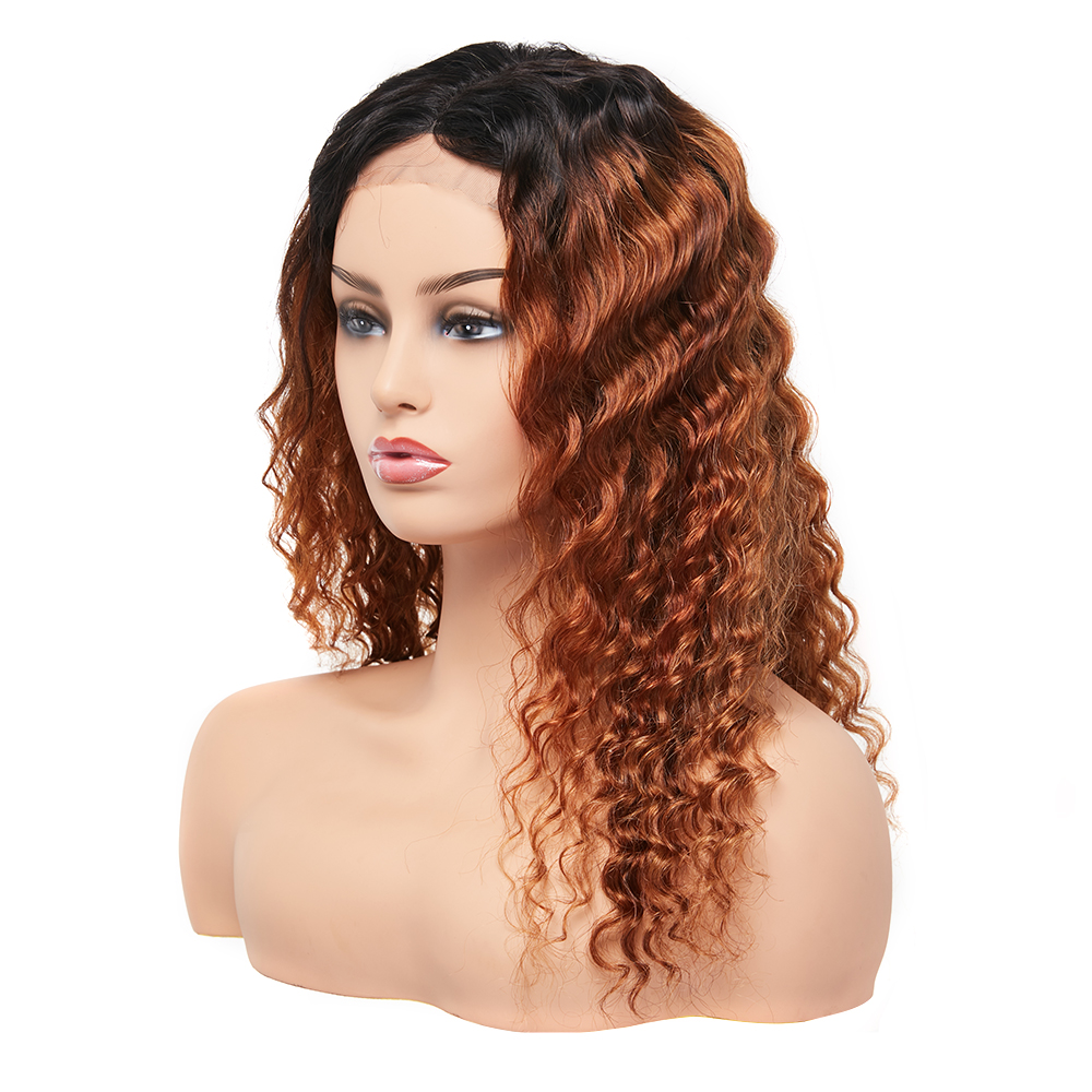 Realistic Hairline High Density Cuticle Aligned 10A Deep Wave Long 1B30 Virgin Russian Hair Lace Front Wig