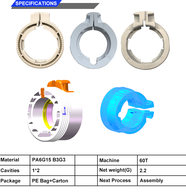 Chinese factory Internal and external threaded injection molded and molding with PA6G15 produced injection mould factory