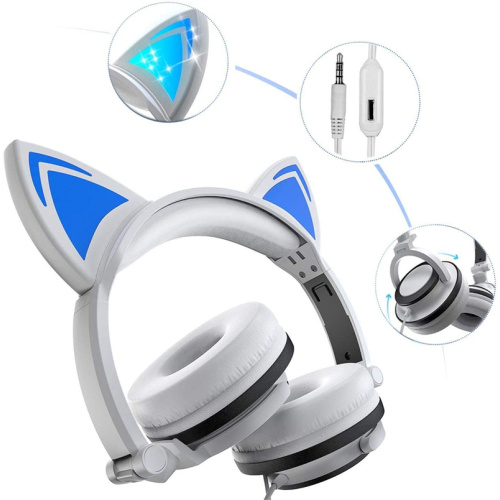 Auriculares para niños plegables con oreja de gato LED