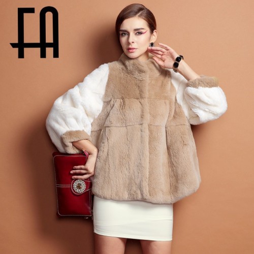 2015 FA women real rex rabbit fur coat jacket for winter pattern of natural fur coat plus size