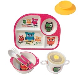 shopwithgreen 7Pcs/Set Bamboo Kids Dinnerware Set - Children Dishes - Food Plate Bowl Cup Spoon Fork Set Dishware, Cartoon Table