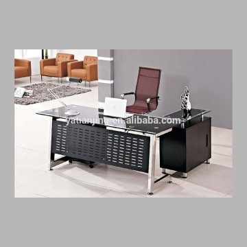 Black aluminum glass top executive table