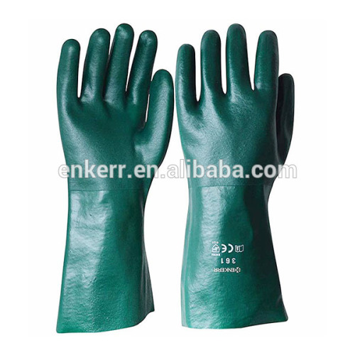 green pvc coated chemical and oil resistant gloves