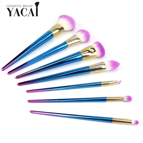 Best Selling 7pcs Coloful Sintético Make Up Brushes Kits de Alumínio Ferrule Privado Lable Escovas Cosméticas Conjuntos