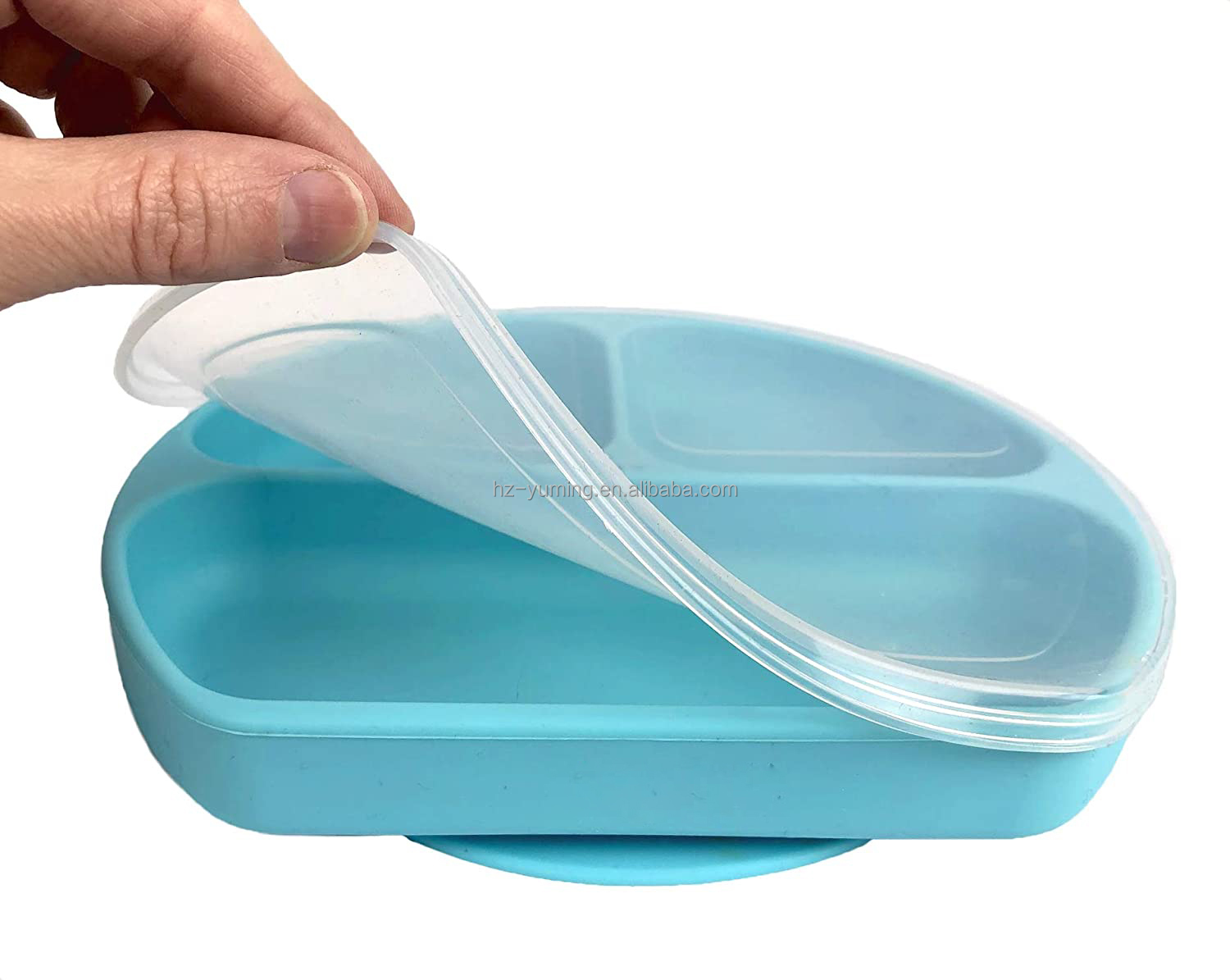 Silicone Baby Plate Dishes with Cover for Leftover Storage