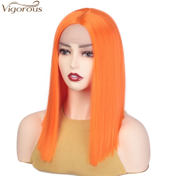 Vigorous Orange Color Short Straight Bob Wig For Black Women Synthetic Lace Front Wigs Heat Resistant Fashion Girl Women