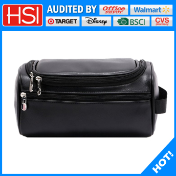 men black PU leather handle cosmetic bag