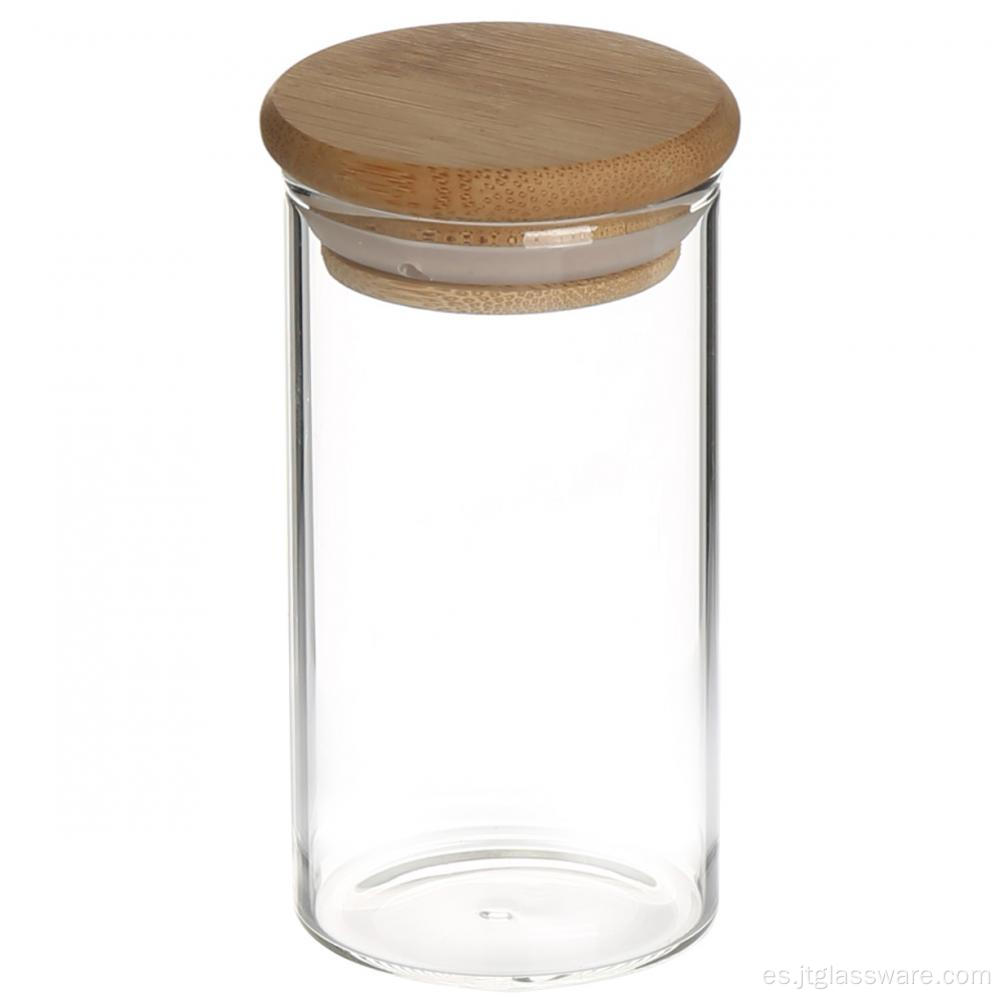 Recipiente hermético de vidrio de borosilicato transparente con tapa de bambú