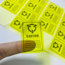 Transparent PVC ESD Warning Label for Sensitive Electronic Packaging