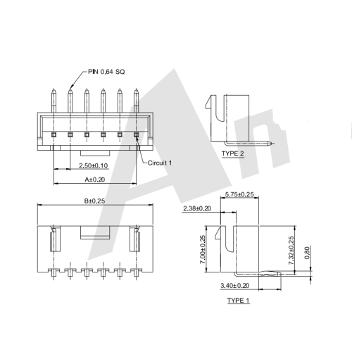 Sê-ri kết nối wafer 2,50mm 90 ° AW2512VRA-XP