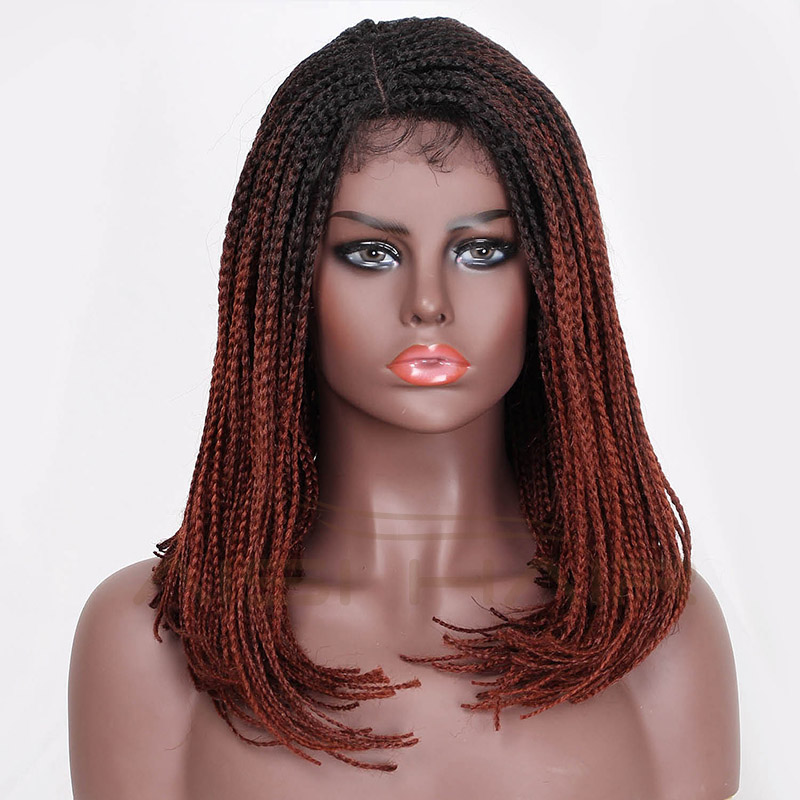 Aisi Hair Synthetic Braid Box Ombre Red Glueless Lace Front Wigs For Black Women Long Straight Heat Resistant Lace Front Wig
