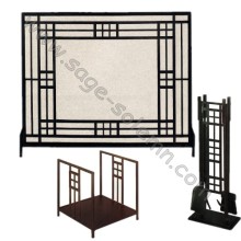 Low Price Wrought Iron Black Fireplace Screen, Fireplace Tool Set, Fireplace Log Holder