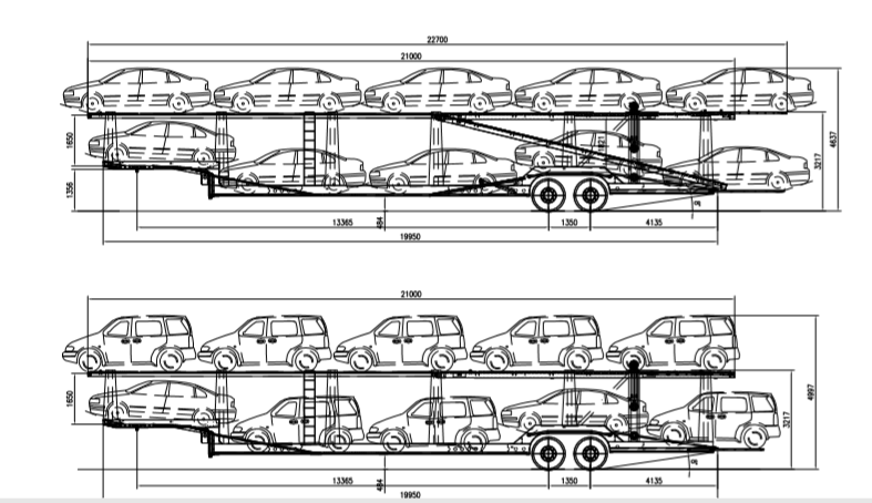 Two-axle car carrier semi trailer