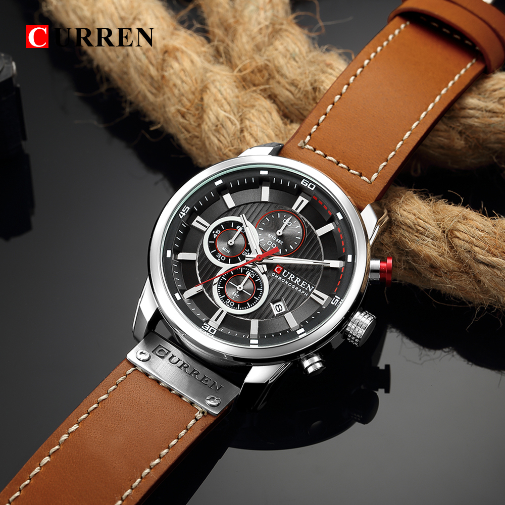 Curren 8291Men Watches Chronograph Luxury Brand Watches Sports Quartz WristWatch Leather Waterproof Watches relogio masculino