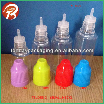 5ml 10ml 15ml 20ml 30ml E-cigarette liquid PET dropper bottle with long thin tip& childproof cap PLUG-1