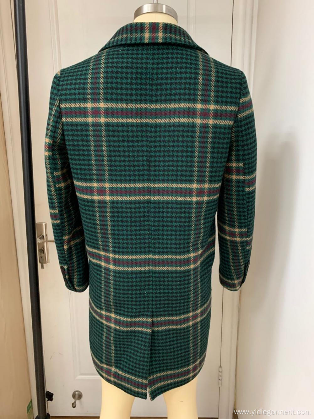 Men's Long Green Houndstooth Coat