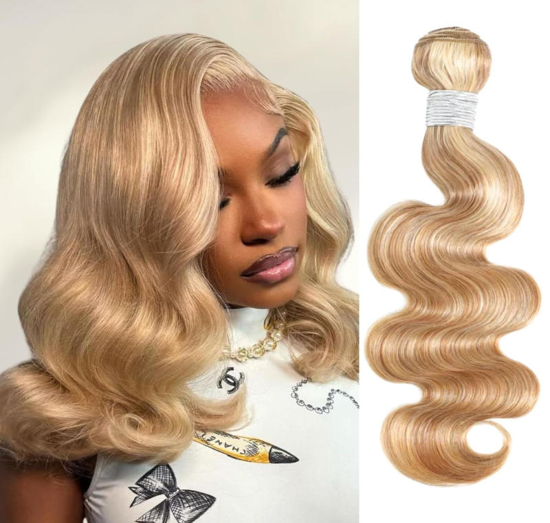 Blonde Highlight Human Hair Bundles 10 Inch Body Wave Brazilian Remy Hair Weft