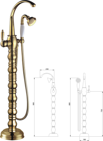 modern brass bath tap with brass hand shower in best sale