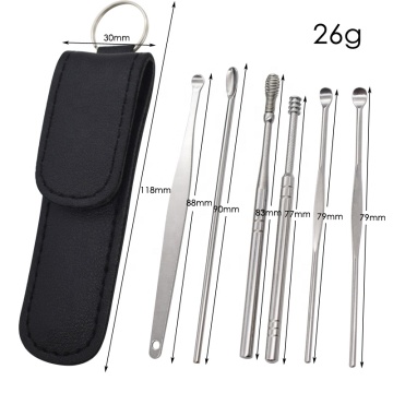 Leather Case Packaging Stainless Steel Ear Pick Sets