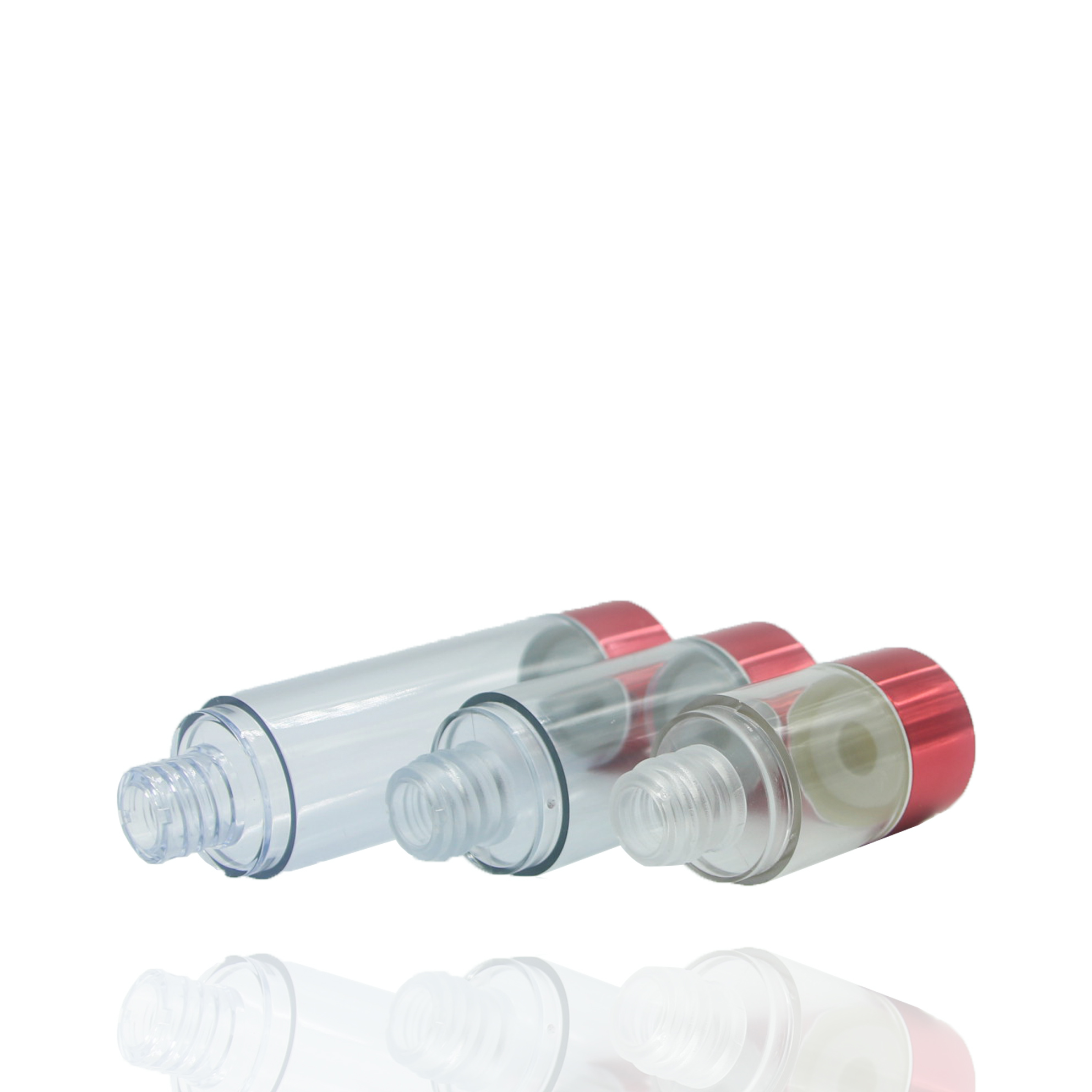 cosmetische rode transparante plastic pompspray airless fles