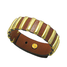 gold strips bracelet Characteristic west cowboy style bracelet leather bracelet with gold strips