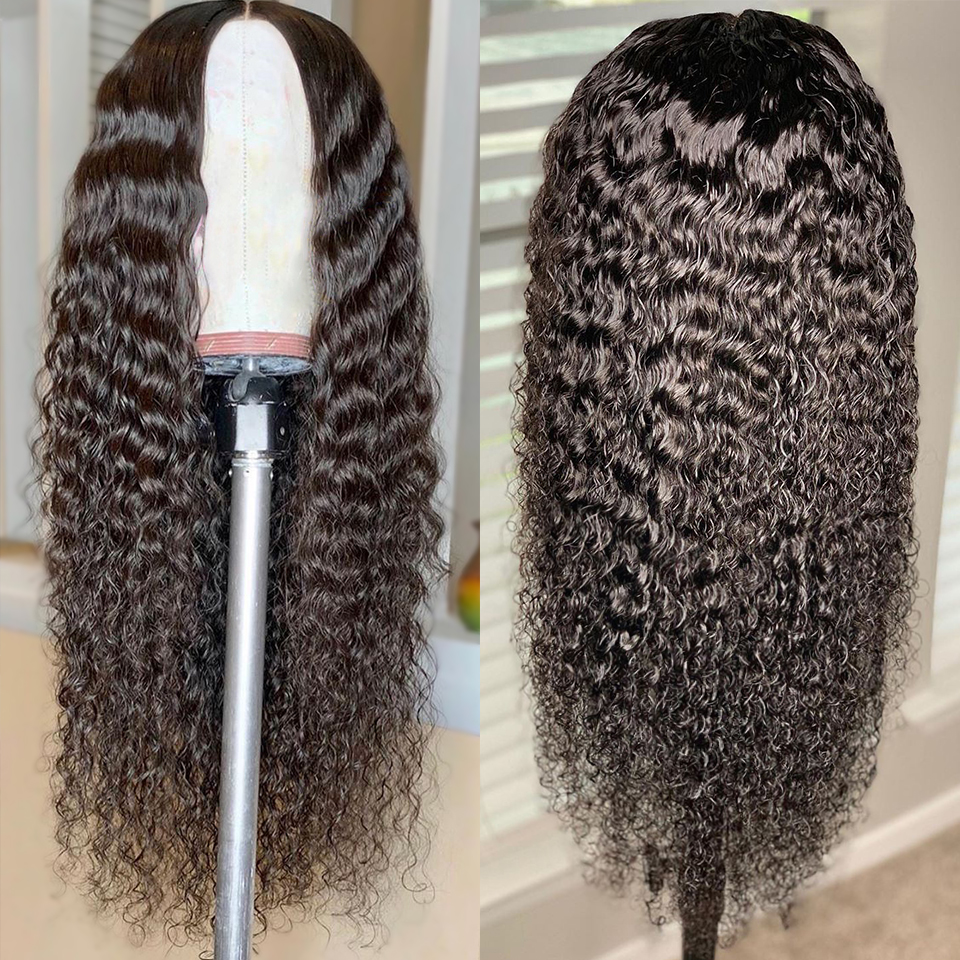 Deep wave kinky curly lace frontal wig brazilian hair virgin human hair wigs for black women