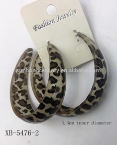 2015 new acrylic hoop earring with leopard fabric,resin hoop earring,lucite earring,bakelite earring,plastic earring jewelry