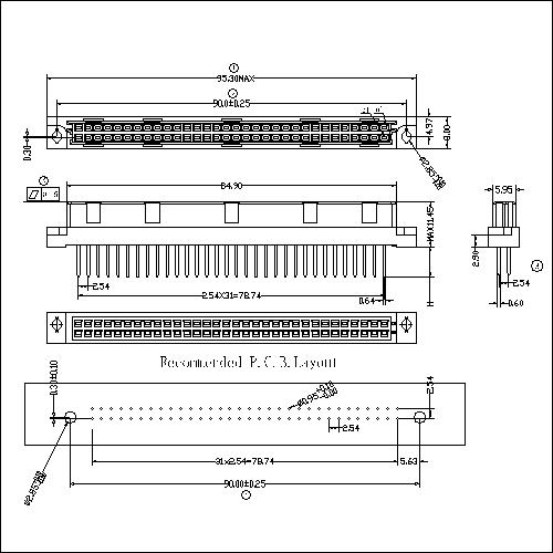 DFS-XX-XXX-202 DIN 41612 Vertical Female Type B Connectors 64 Positions