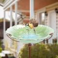 Glass Birdbath Garden Bird Feeder with Metal Stake