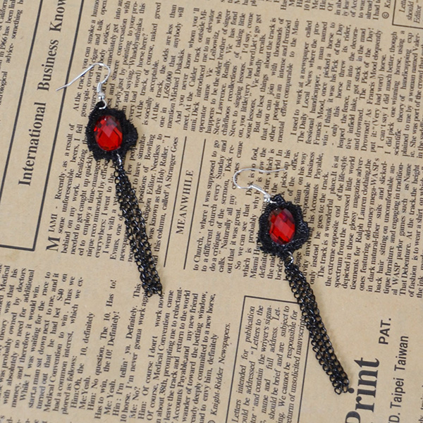 Red Stones Lace Tassel Earring