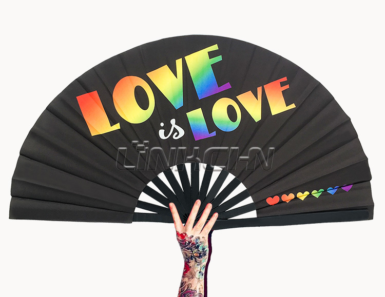 Japanese style large customized hand fan with fabric printing